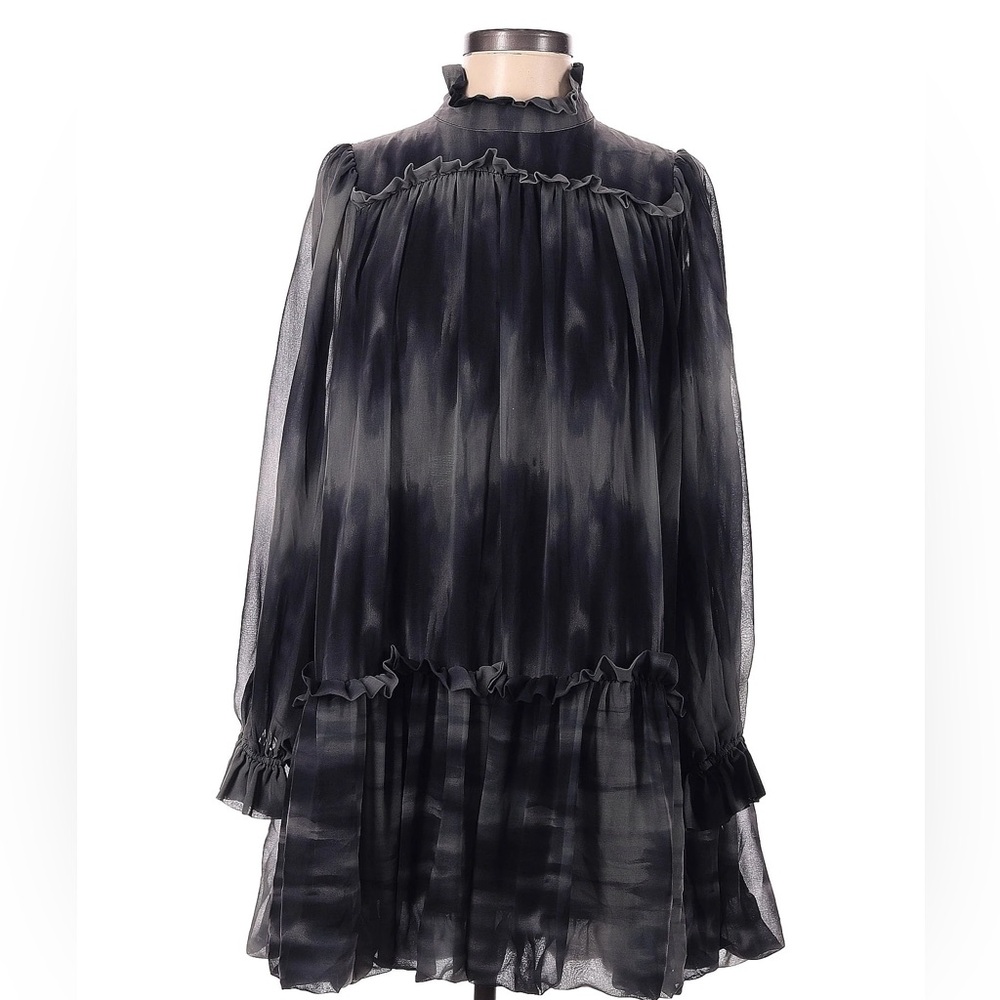 TOCCIN X RTR Baby Doll Tie Dye Dress Puff Long Sleeve Mock Neck Mini Grey 2 NWT
